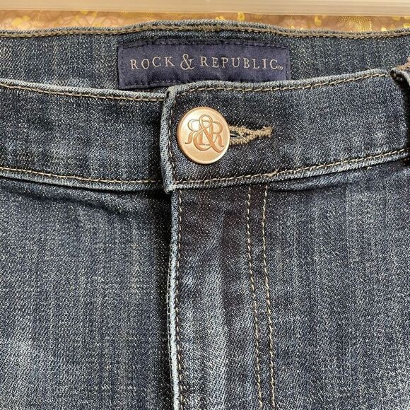 Rock & Republic Bumbershoot Studded Distressed Cut Off Jean Shorts, 14 - Picture 5 of 8